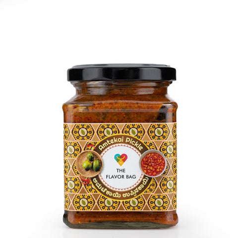 The Flavor Bag Amtekai Pickle in a glass jar, a traditional South Indian pickle with a bold, balanced flavour.