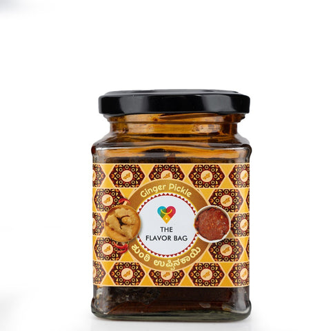The Flavor Bag Ginger Pickle chutney in a glass jar, a thick, flavourful South Indian accompaniment.