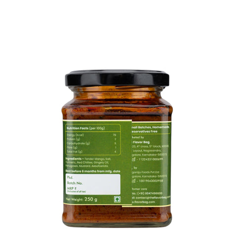 The Flavor Bag Appe Midi Pickle, a traditional South Indian mango pickle in a glass jar. Small-batch, homemade, preservative-free.