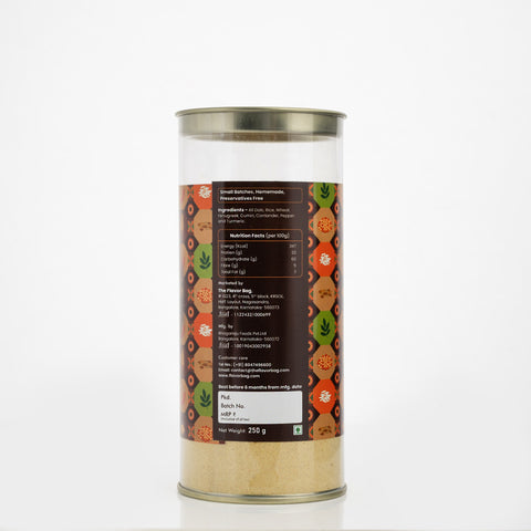 The Flavor Bag Menthya Hittu, a South Indian chutney powder made from roasted lentils, rice, wheat, fenugreek, cumin, coriander, pepper, and turmeric.